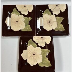 Set of 3 Laurie Gates Tribeca 6” Stoneware Canapé Plates. Discontinued Pattern.